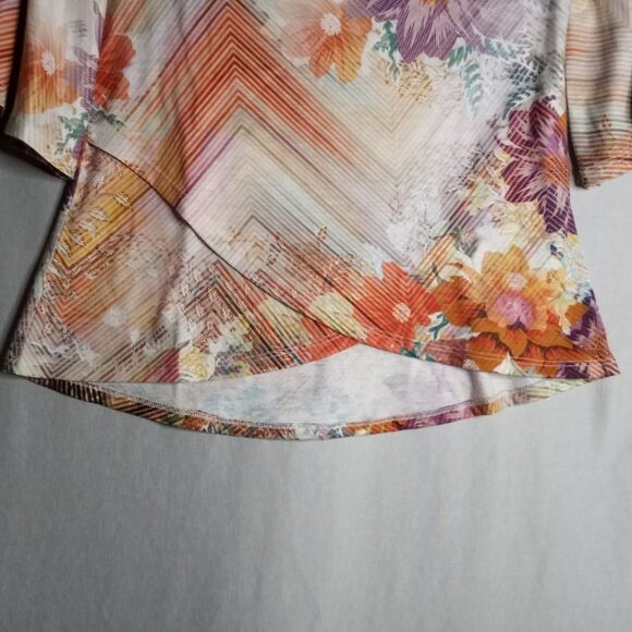 One World Live/Let Live Multi Color Bell Half Sleeve Women's Top Size SM Petite - Picture 5 of 7